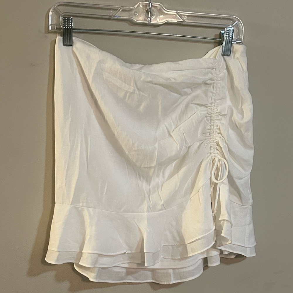NWT Native Daughters White Mini Skirt Front Drawstring Side Zip Lined